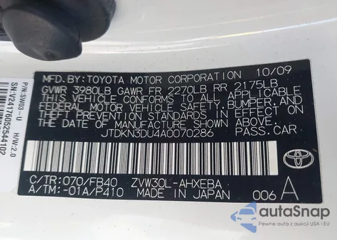 2010 Toyota Prius Iii from USA, damaged, VIN JTDKN3DU4A0070286